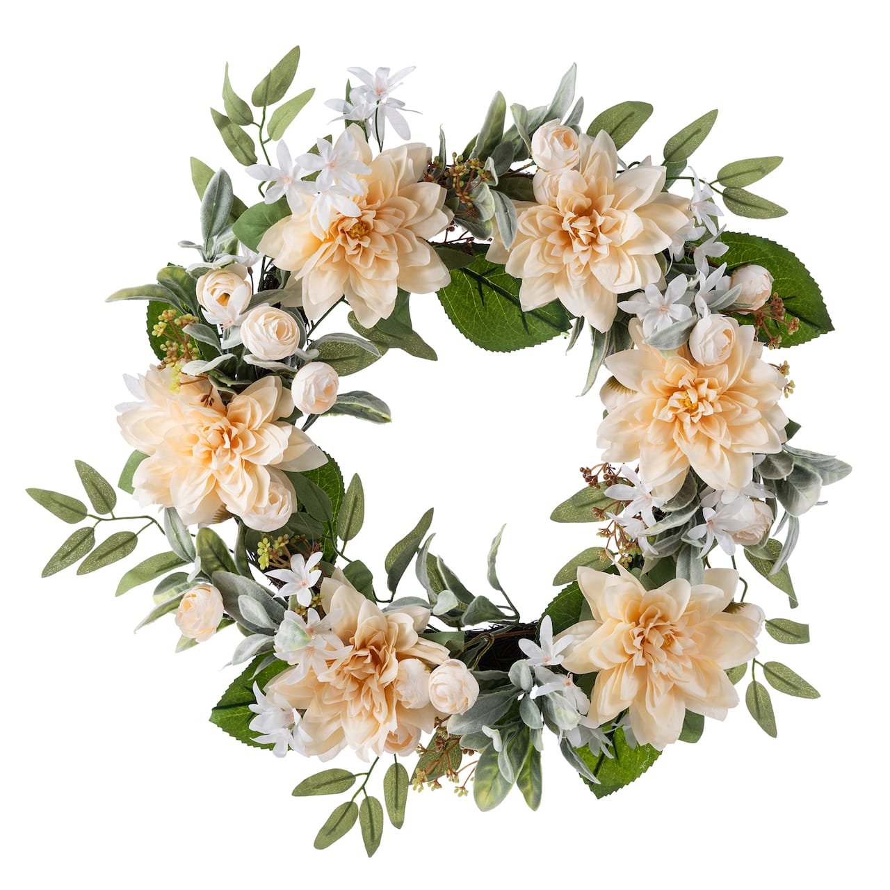 Glitzhome® 24" Peach Dahlia Floral Wreath with Black Metal Hanger